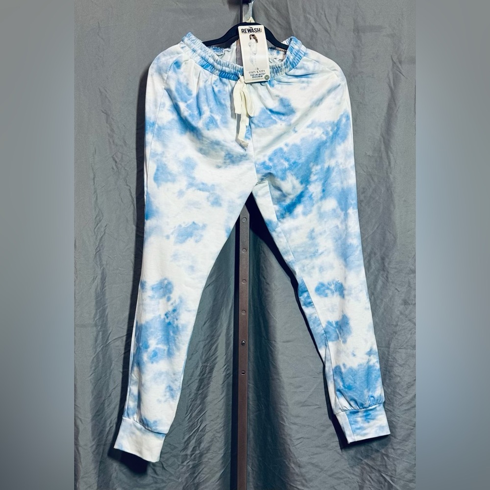 Rewash Women's Size S Blue White Tie Dye Cozy Knit Pull On Joggers NWT